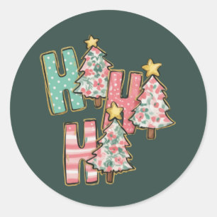 Ho Ho Ho Christmas Tree Merry Trees Coquette Classic Round Sticker