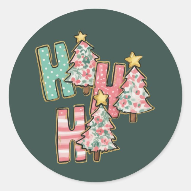Ho Ho Ho Christmas Tree Merry Trees Coquette Classic Round Sticker (Front)