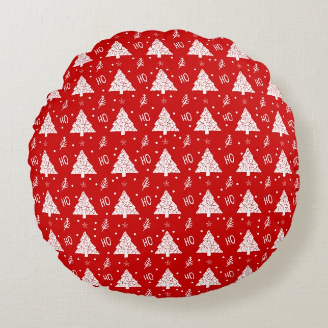 Ho Ho Ho Christmas Trees Round Cushion (Front)