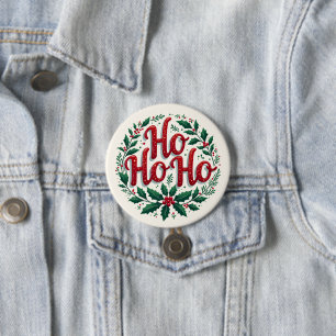 Ho Ho Ho Christmas Wreath Typography Design 7.5 Cm Round Badge