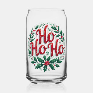 Ho Ho Ho Christmas Wreath Typography Design Can Glass