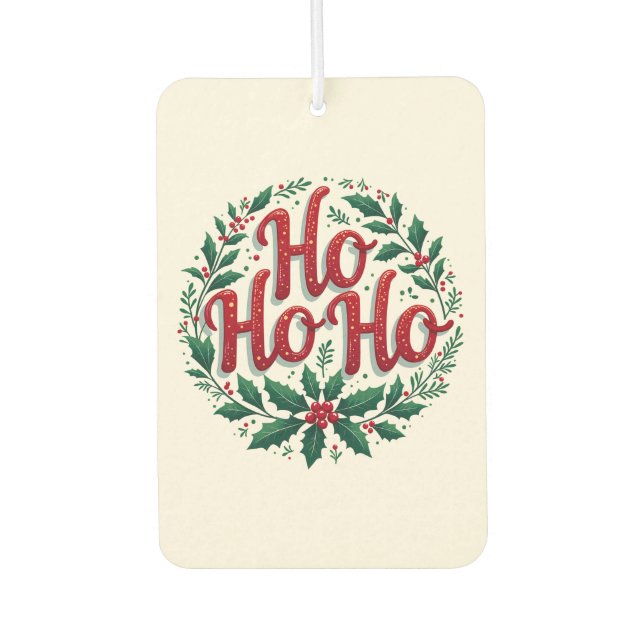 Ho Ho Ho Christmas Wreath Typography Design Car Air Freshener (Front)