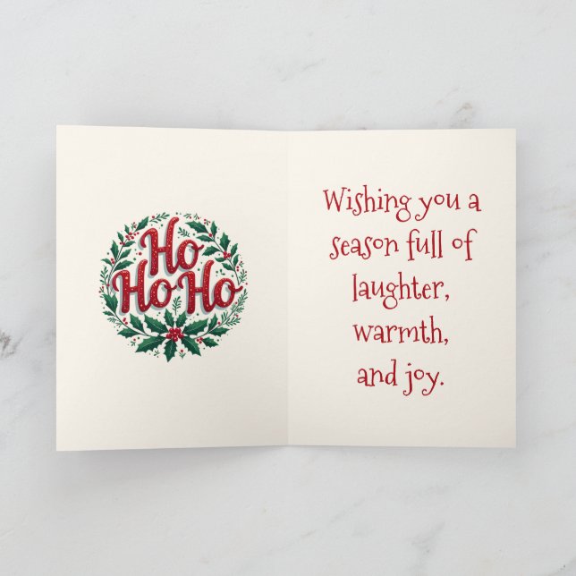 Ho Ho Ho Christmas Wreath Typography Design Card (Inside)