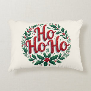 Ho Ho Ho Christmas Wreath Typography Design Decorative Cushion