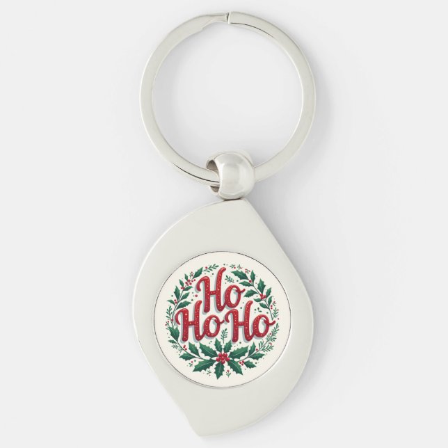 Ho Ho Ho Christmas Wreath Typography Design Key Ring (Front)