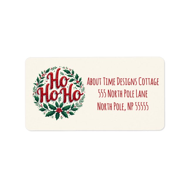 Ho Ho Ho Christmas Wreath Typography Design Label (Front)