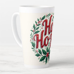 Ho Ho Ho Christmas Wreath Typography Design Latte Mug