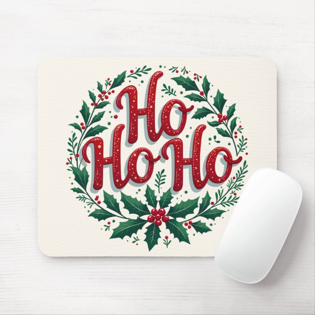 Ho Ho Ho Christmas Wreath Typography Design Mouse Mat (With Mouse)