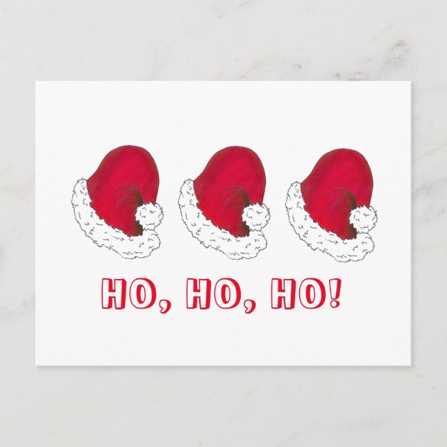 Ho Ho Ho Christmas Xmas Red Santa Hat Holiday Postcard (Front)