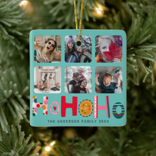 Ho Ho Ho Colourful 6 Photo Christmas Ceramic Ornament