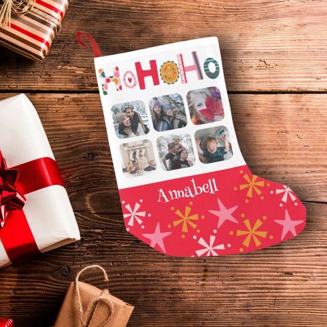 Ho Ho Ho Colourful 6 Photo Christmas Small Christmas Stocking (Creator Uploaded)