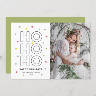 HO HO HO Colourful Pastel Confetti Dots Photo Holiday Card