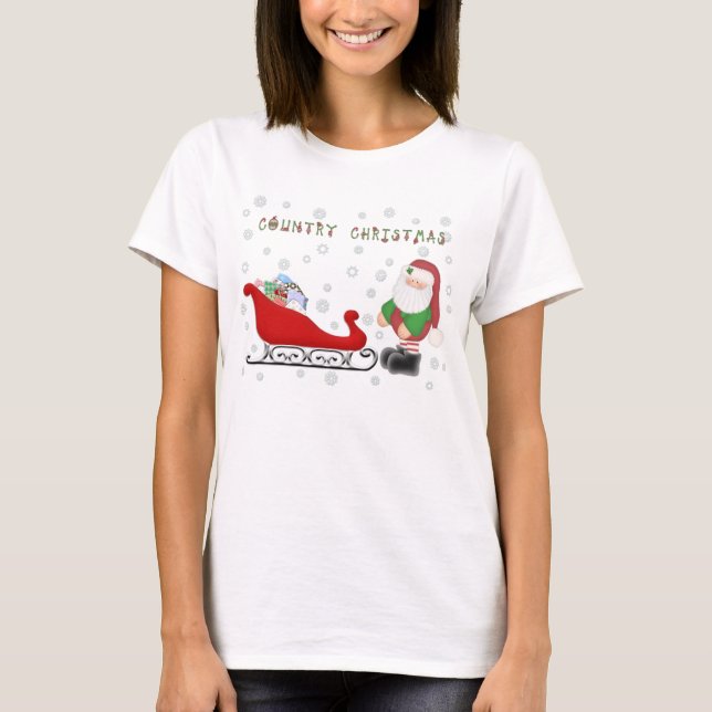 Ho Ho Ho Country Christmas Santas Sleigh T-Shirt (Front)