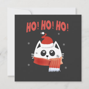 Ho Ho Ho Cute Cat Santa Hat Ho Cubed Matching Fami Invitation