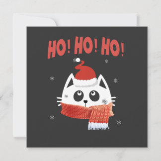 Ho Ho Ho Cute Cat Santa Hat Ho Cubed Matching Fami Invitation