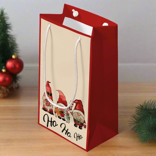 Ho Ho Ho! Cute Gnomes Nordic Christmas Red  Small Gift Bag (Creator Uploaded)
