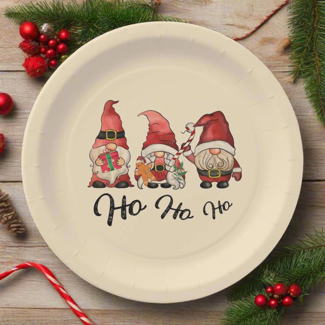 Ho Ho Ho ! Cute Nordic Gnomes Christmas  Paper Plate (Creator Uploaded)