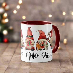 Ho Ho Ho ! Cute Nordic Gnomes Christmas Red  Mug