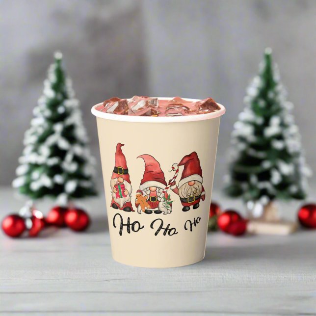 Ho Ho Ho ! Cute Nordic Gnomes Christmas Red  Paper Cups (Creator Uploaded)