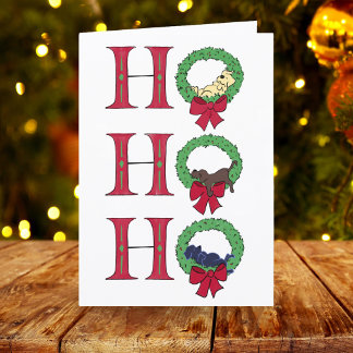 Ho Ho Ho Cute Puppy Wreath Holiday Card