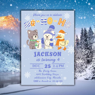 Ho Ho Ho Cute Winter Animals Christmas Birthday Invitation