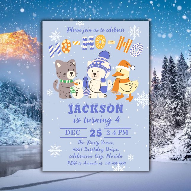 Ho Ho Ho Cute Winter Animals Christmas Birthday Invitation (Creator Uploaded)