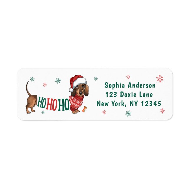 HO-HO-HO DACHSHUND CHRISTMAS RETURN ADDRESS LABEL (Front)