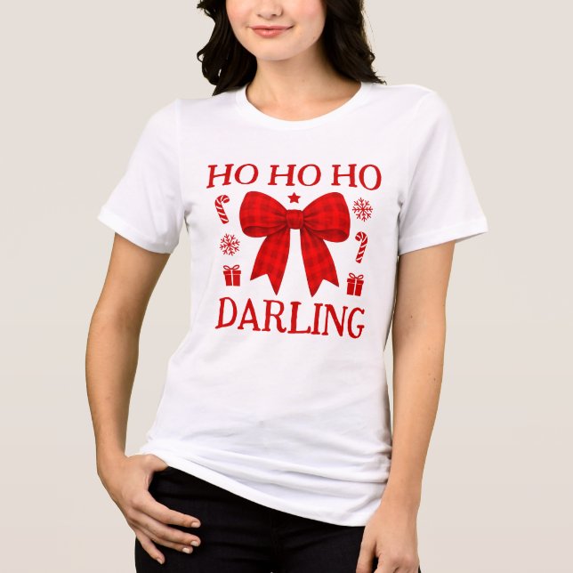 Ho Ho Ho Darling Red Gingham Bow Christmas Shirt (Front)