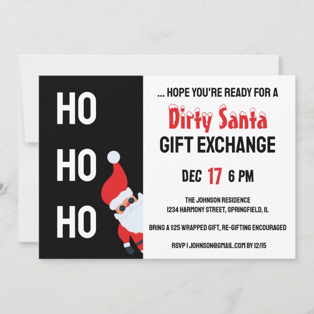 HO HO HO Dirty Santa Christmas Party Modern Invitation (Front)