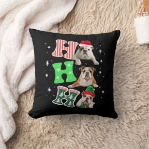 Ho Ho Ho English Bulldog Santa Reindeer Christmas Cushion