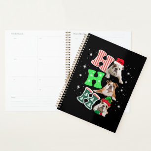 Ho Ho Ho English Bulldog Santa Reindeer Christmas  Planner