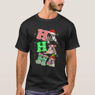 Ho Ho Ho English Bulldog Santa reindeer Christmas  T-Shirt