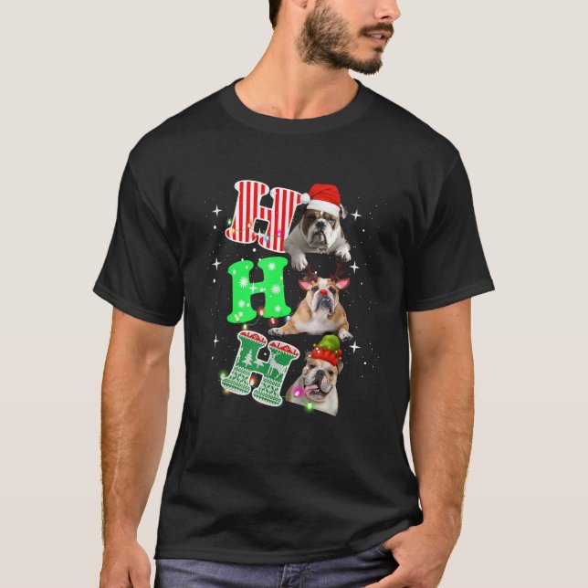 Ho Ho Ho English Bulldog Santa reindeer Christmas  T-Shirt (Front)