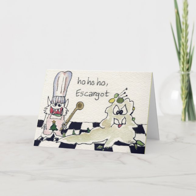 Ho Ho Ho Escargot Seasoned Greetings Holiday Card (Front)