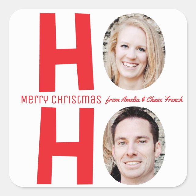 Ho Ho Ho Family Photo Christmas Sticker (Front)