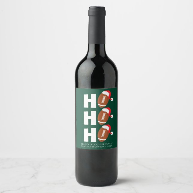 Ho Ho Ho Football | Funny Christmas Season Humour Wine Label (Front)