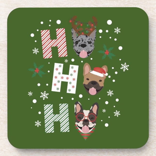 Ho Ho Ho French Bulldog Merry Christmas Coaster (Front)