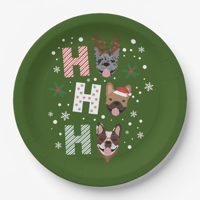 Ho Ho Ho French Bulldog Merry Christmas Paper Plate (Front)