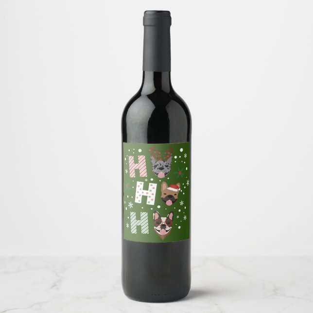 Ho Ho Ho French Bulldog Merry Christmas Wine Label (Front)