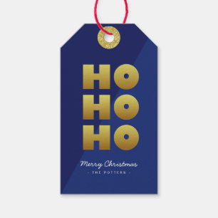 Ho Ho Ho   Fun Christmas Blue & Gold Gift Tags