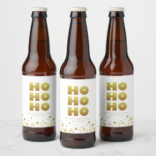 Ho Ho Ho   Fun Christmas White & Gold  Beer Bottle Label