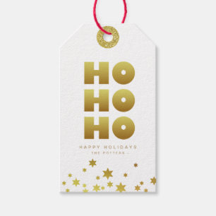 Ho Ho Ho   Fun Christmas White & Gold Mini Gift Tags