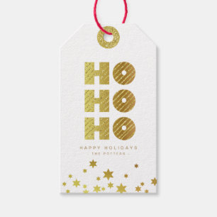 Ho Ho Ho   Fun Christmas White & Gold Mini Gift Tags