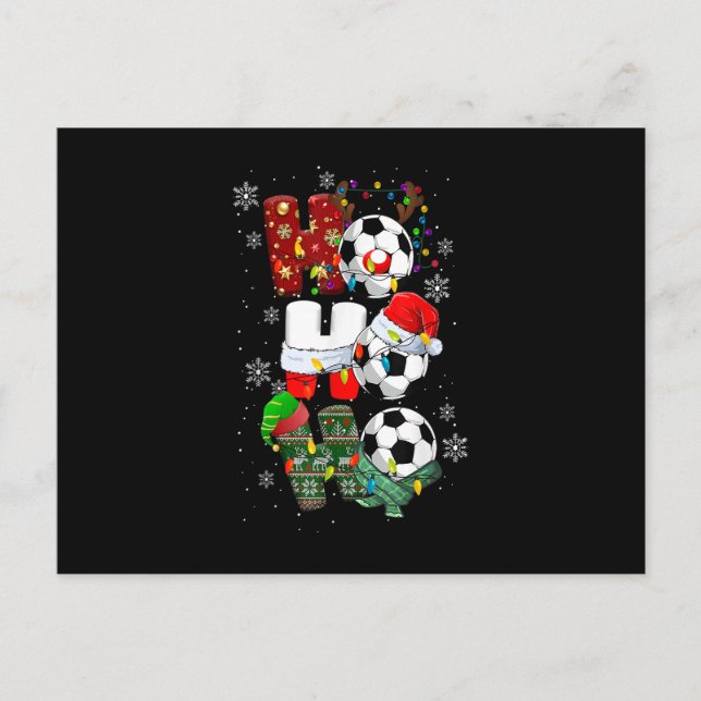 Ho Ho Ho Funny Soccer Reindeer Santa Hat Christmas Holiday Postcard (Front)