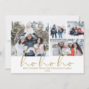 Ho Ho Ho Gold Script 4 Photo Christmas Holiday Card