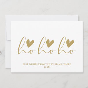 Ho Ho Ho Gold Script Hearts Christmas Holiday Card
