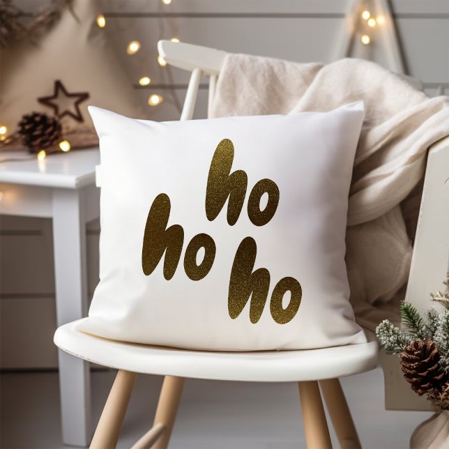 Ho Ho Ho | Gold Typography Minimalist Christmas Cushion (Creator Uploaded)