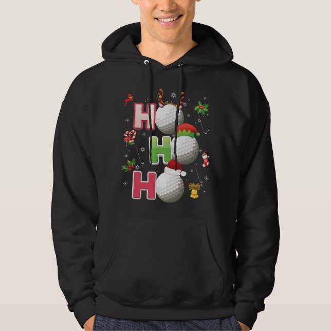 Ho Ho Ho Golf Ball Christmas Santa Elf Reindeer Me Hoodie (Front)