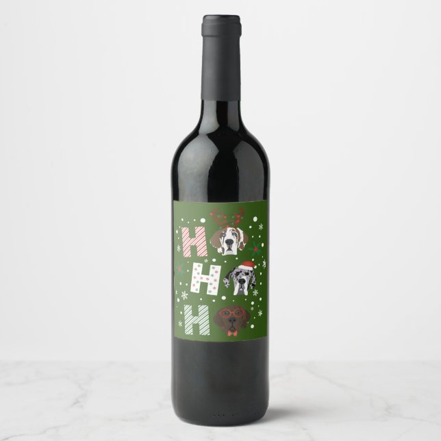 Ho Ho Ho Great Dane Merry Christmas Wine Label (Front)
