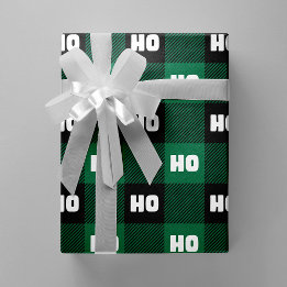 Ho Ho Ho Green Black White Christmas Buffalo Plaid Wrapping Paper